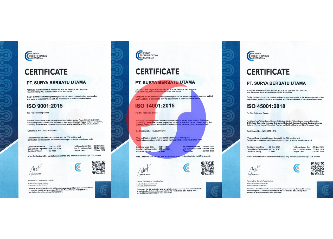 CERTIFICATION: ISO 9001, ISO 14001, ISO 45001